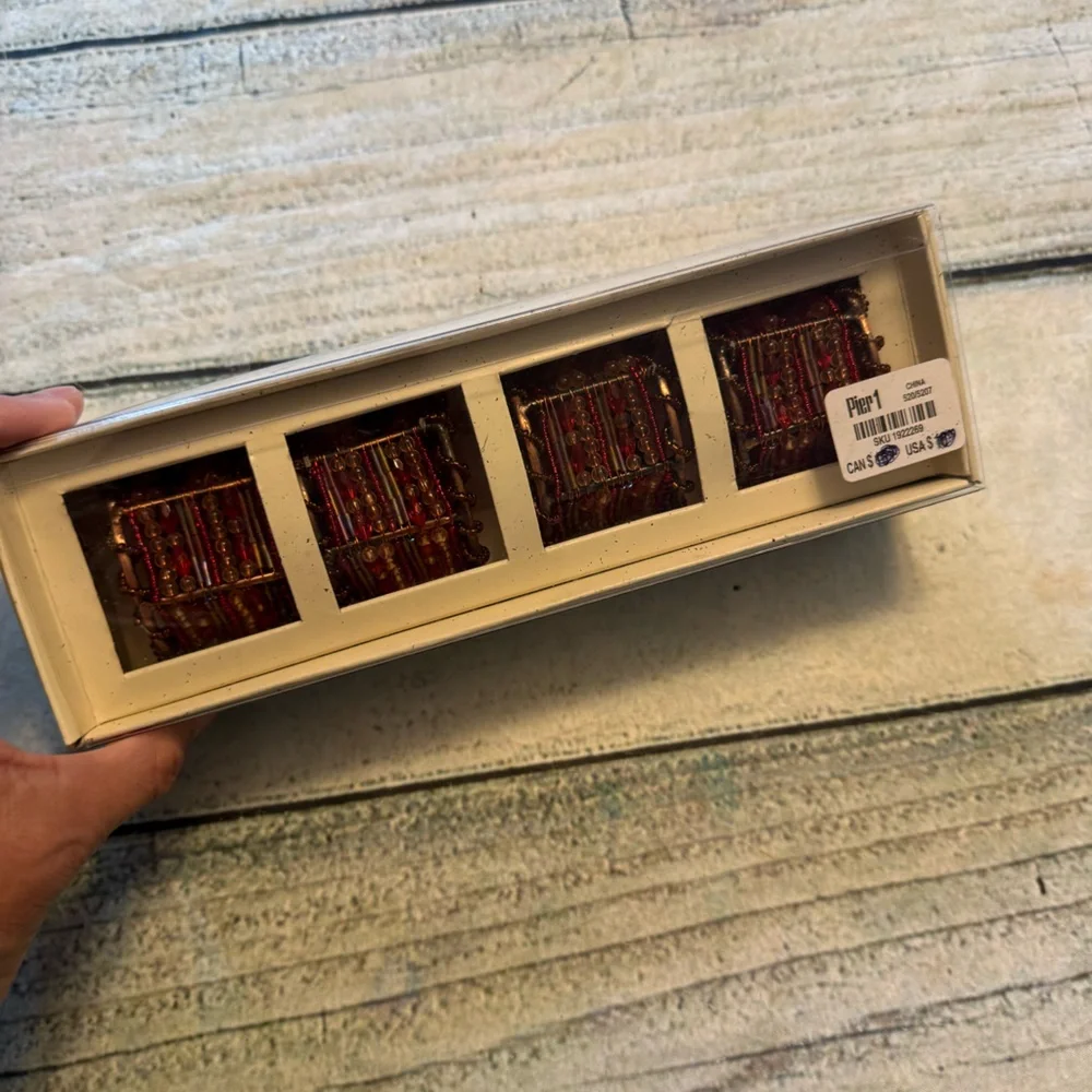 Pier 1 Moroccan multicolor beaded 4 napkin rings.